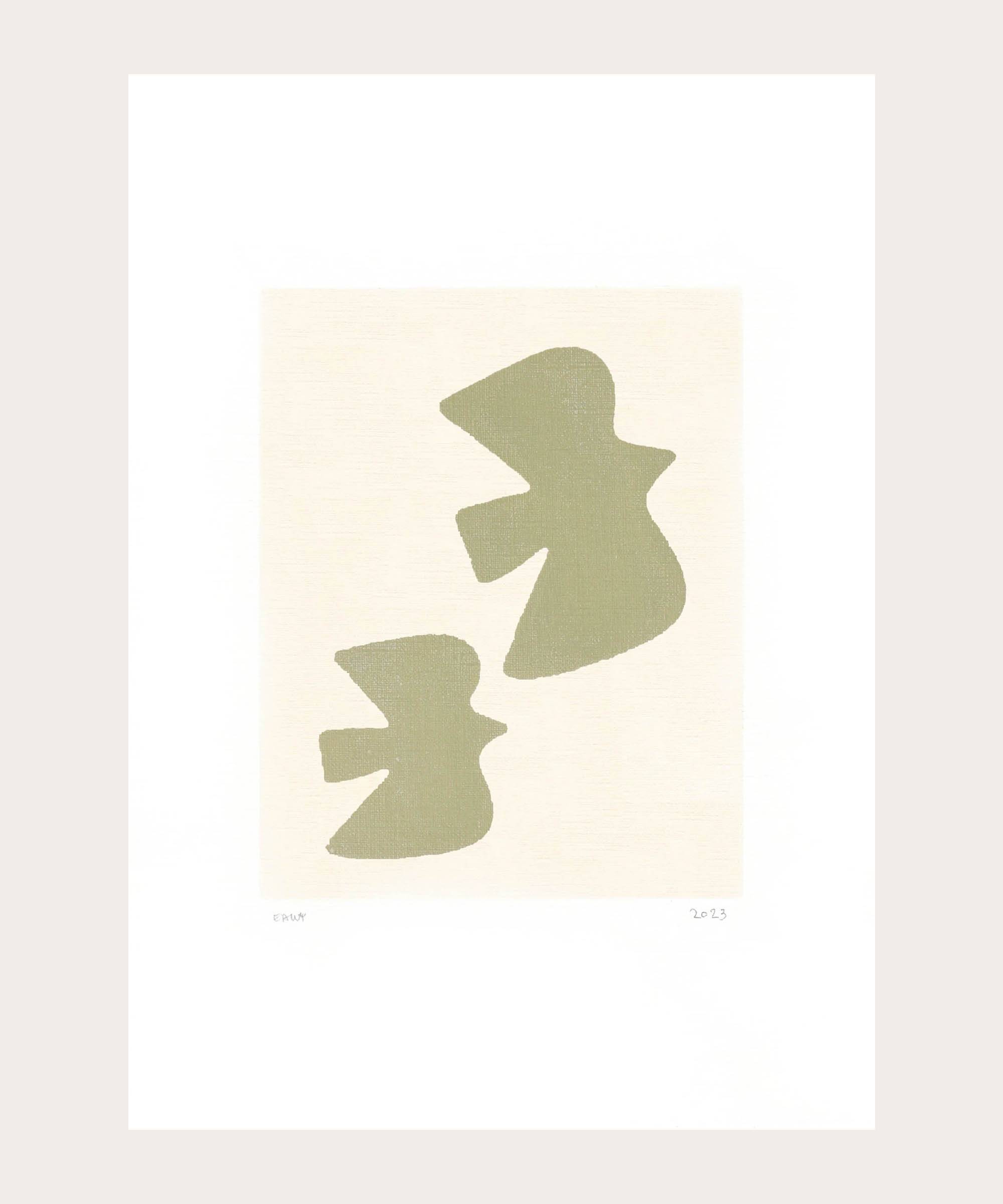 Painting - birds - sage green col. - signed Eawy