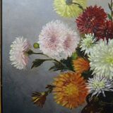 Oil painting on canvas, still life with chrysanthemums, signed L.Porte 1888.