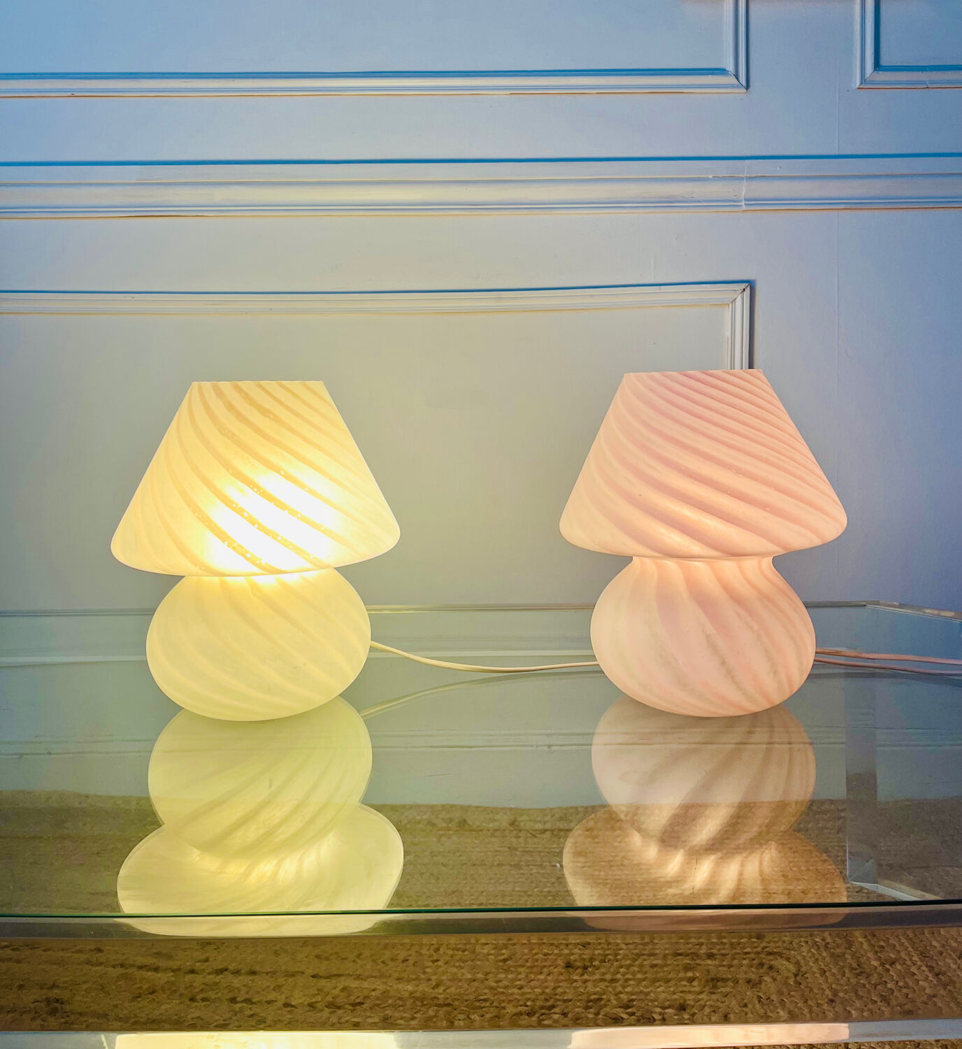 Pair of Murano glass mushroom lamps, 1970