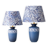 Paire de lampes de table en céramique néerlandaises du milieu du siècle moderne avec nouveaux abat-jours Liberty