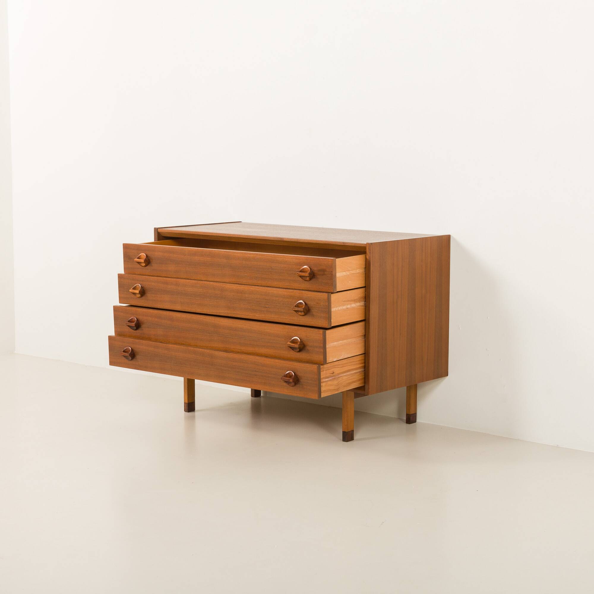 Italian mid century extra wide walnut chest of drawers
