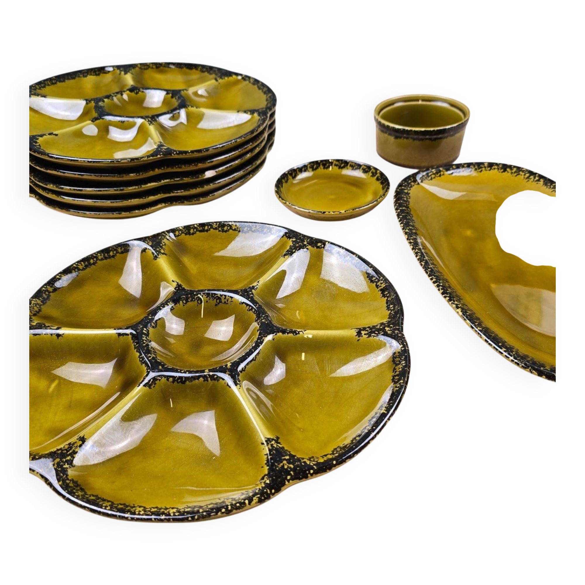Vintage oyster service Gien – 6 plates, serving dish, ramekin and small bowl