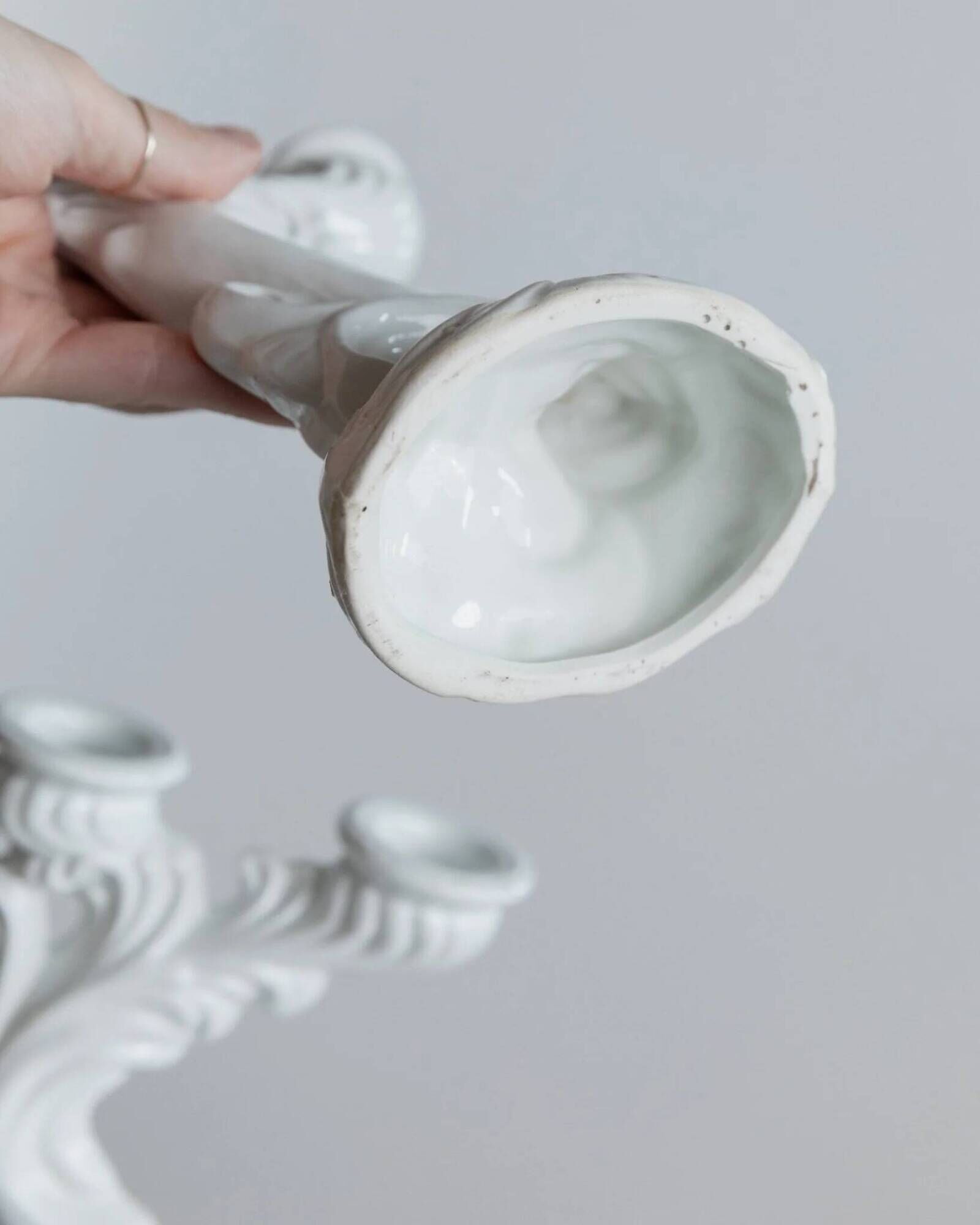 Two White Biscuit Porcelain Candleholders, Vintage Ceramic Candlesticks, Italy 1930s – Elegant Rococo-Style Decor