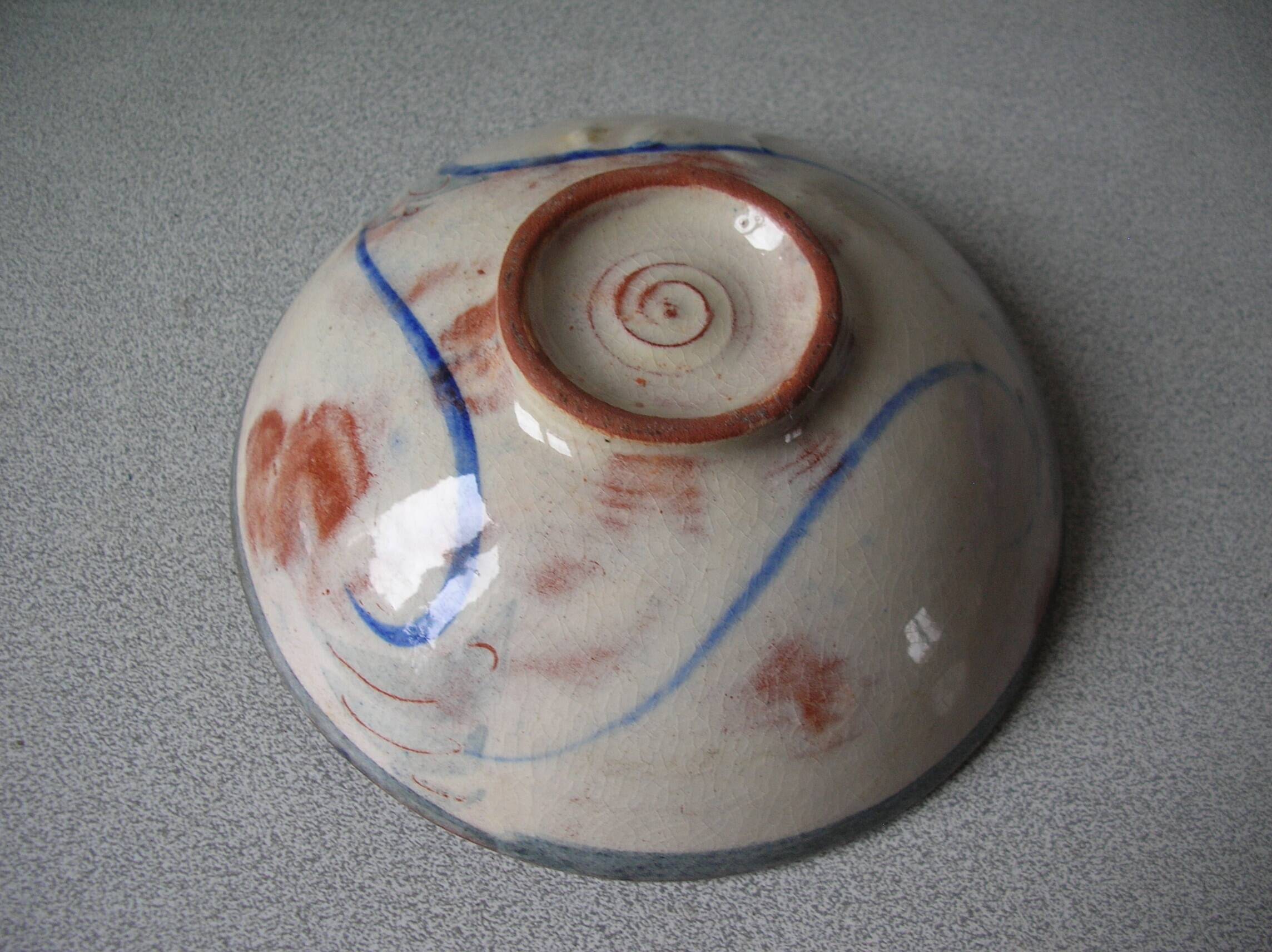 Old small bowl in enamelled terracotta, old earthenware