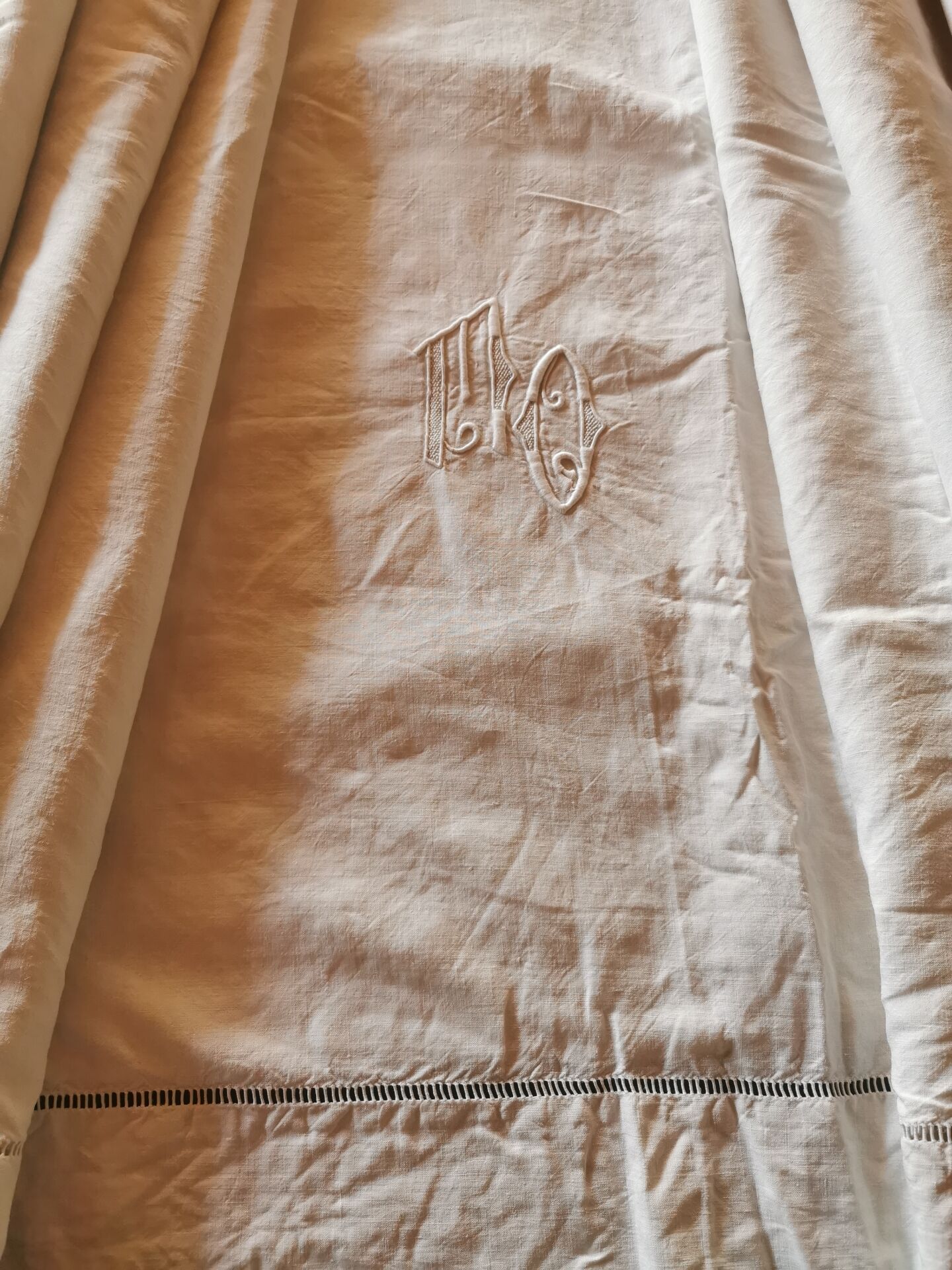 Antique linen drape monogrammed 3.10x2.20 m