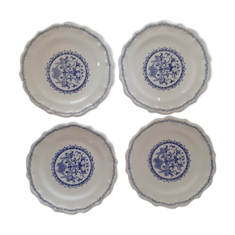 4 Plates made of GIEN camaieu blue central pattern and rinses model ROUEN