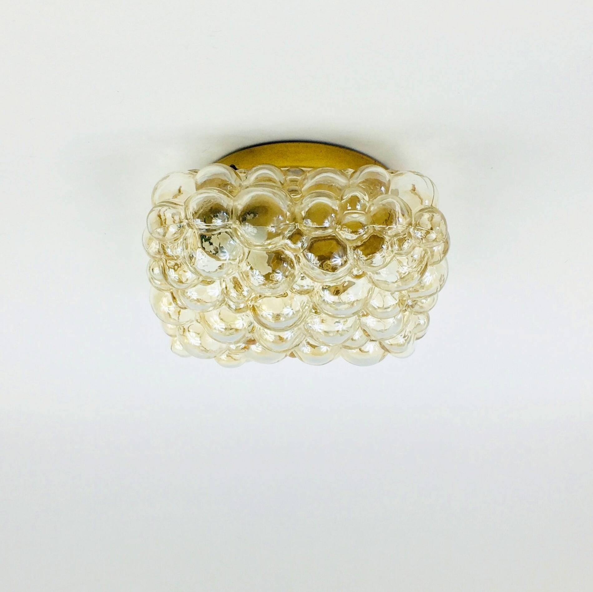 Mid-Century Amber Bubble Glass Flushmount or Wall Light by Helena Tynell for Limburg, Germany, 1960s