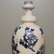 Ceramic lamp with Asian decoration with matching lampshade.