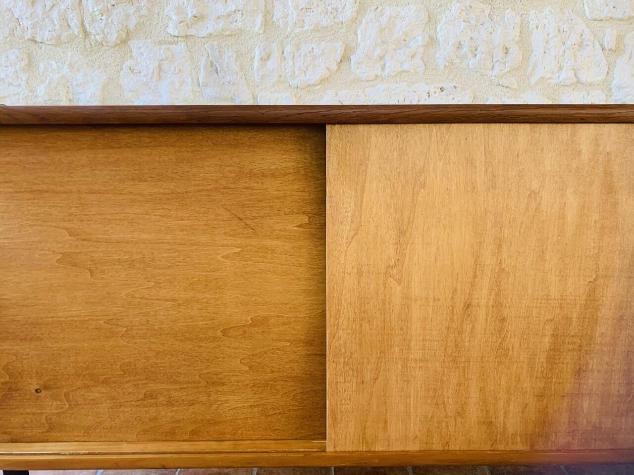 Small vintage row with sliding doors, metal legs Circa 50's