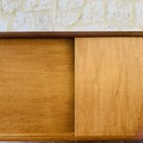 Small vintage row with sliding doors, metal legs Circa 50's