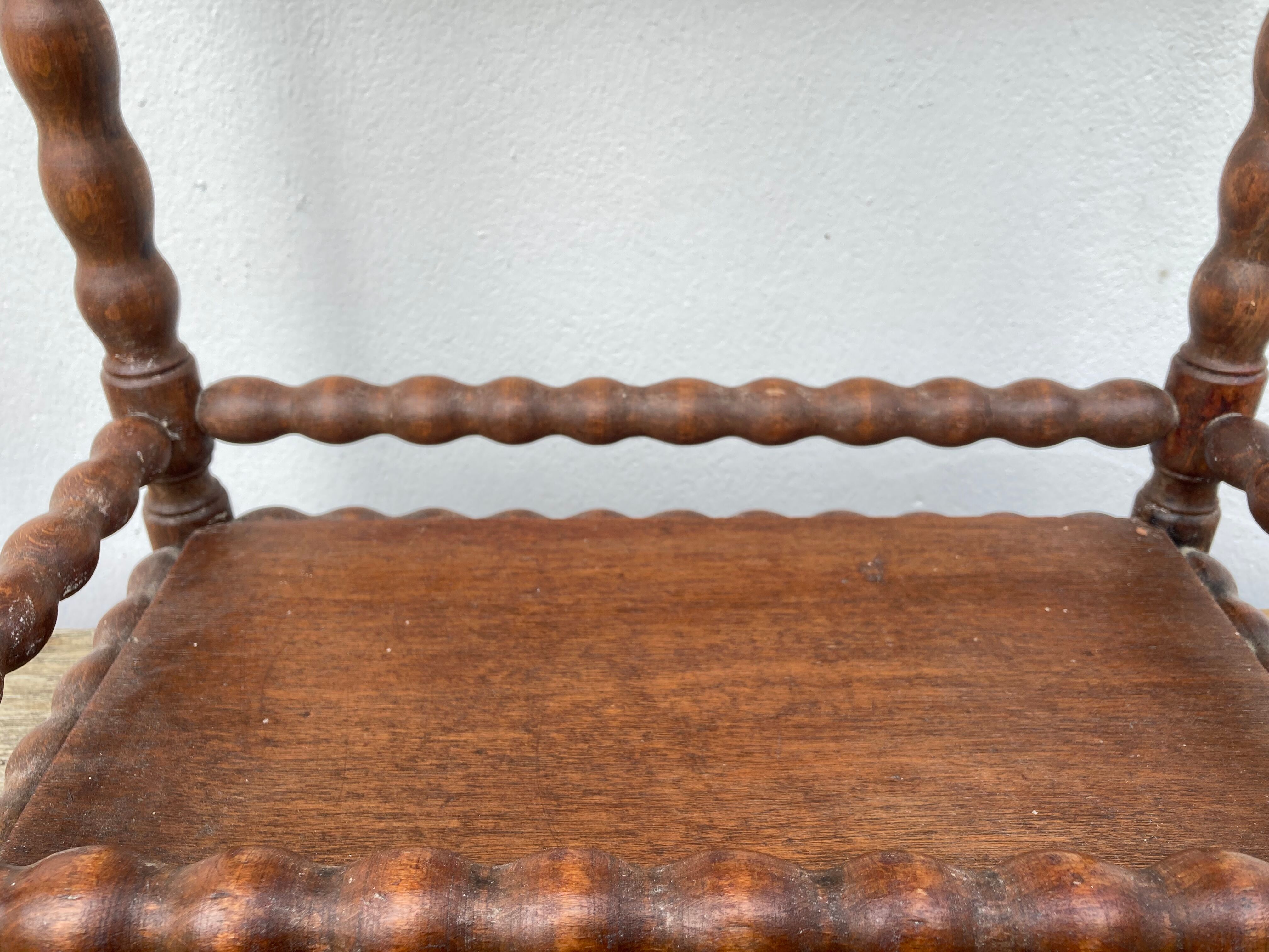 Vintage rectangular turned wooden bedside table