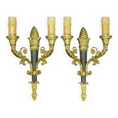 Pair of Restoration style wall lights - bronze Hettier & Vincent with green patina
