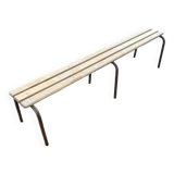 Large vintage school bench from the 1950s, made of wood and metal