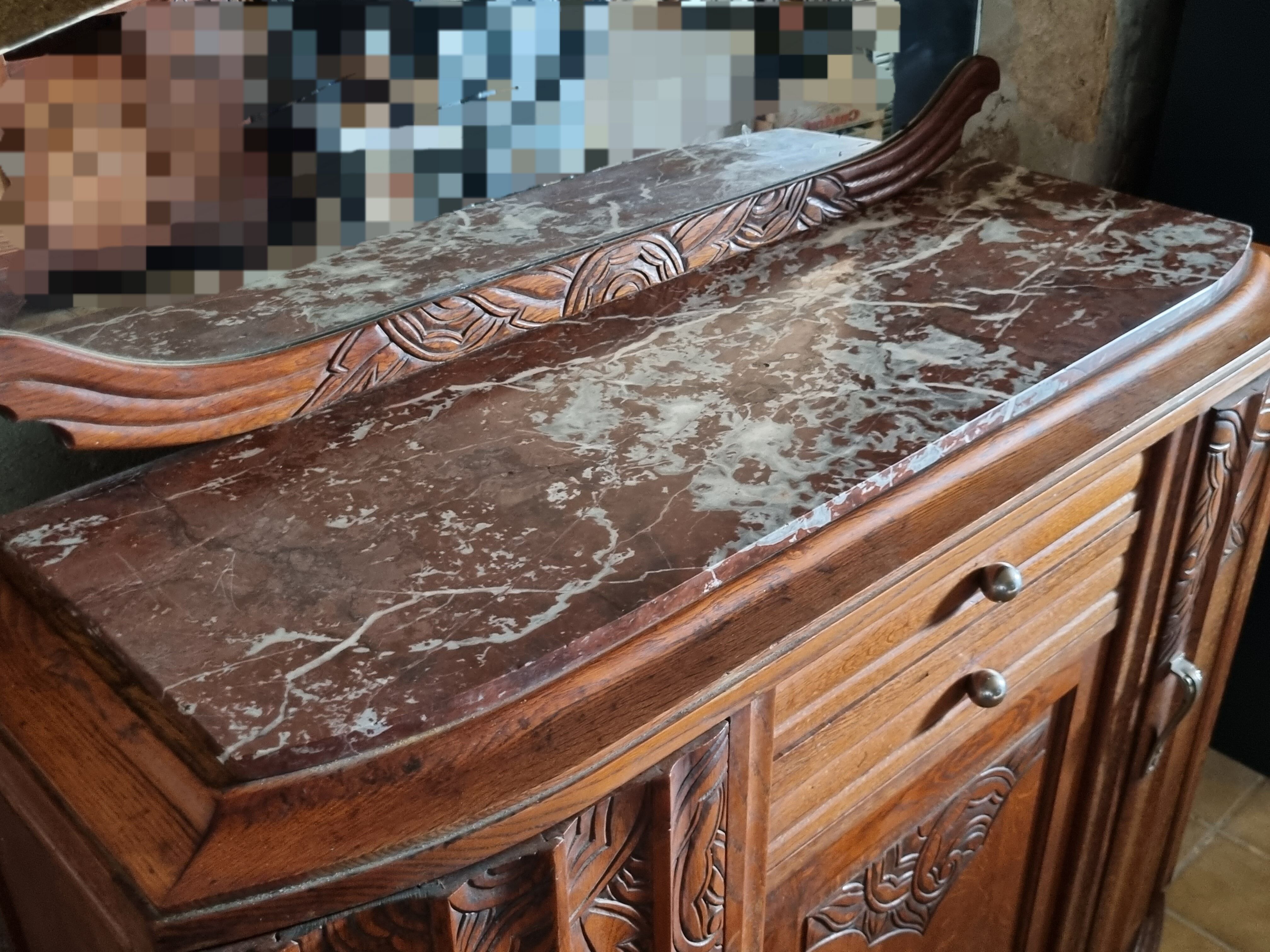 Old low art deco style sideboard, with marble and mirror