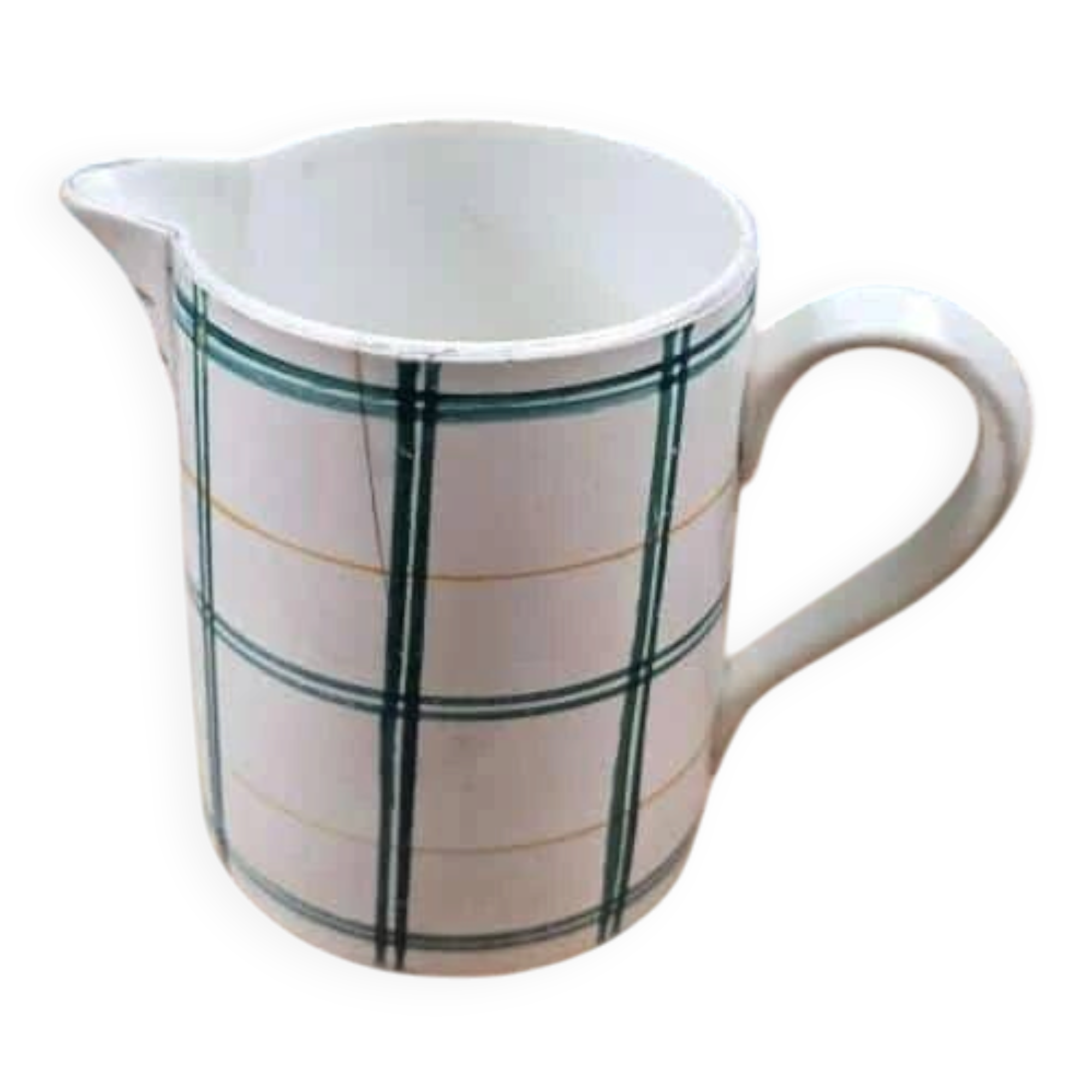 Old pitcher Moulin des Loups with green checks – Decorative vase jug country style