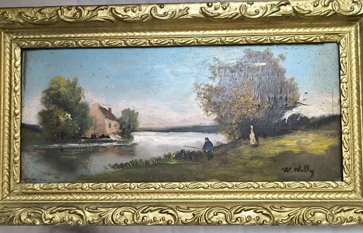 Petit tableau  – Paysage bucolique – Encadrement doré