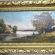 Petit tableau  – Paysage bucolique – Encadrement doré