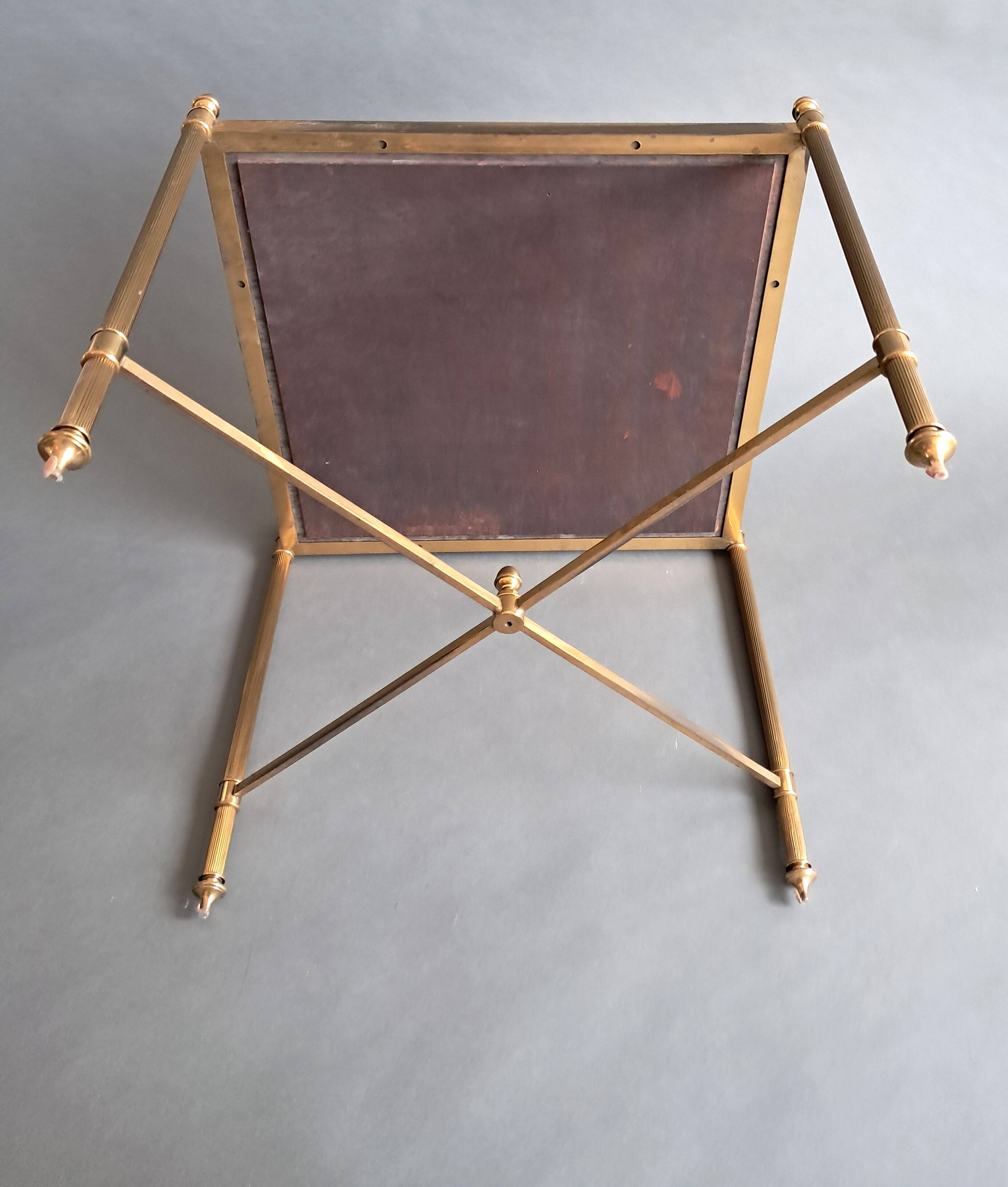 Neoclassical side table in gilded brass and solid mahogany top 1950/1960.