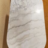 Oval carrara marble table (fixed) and two cast iron chairs
