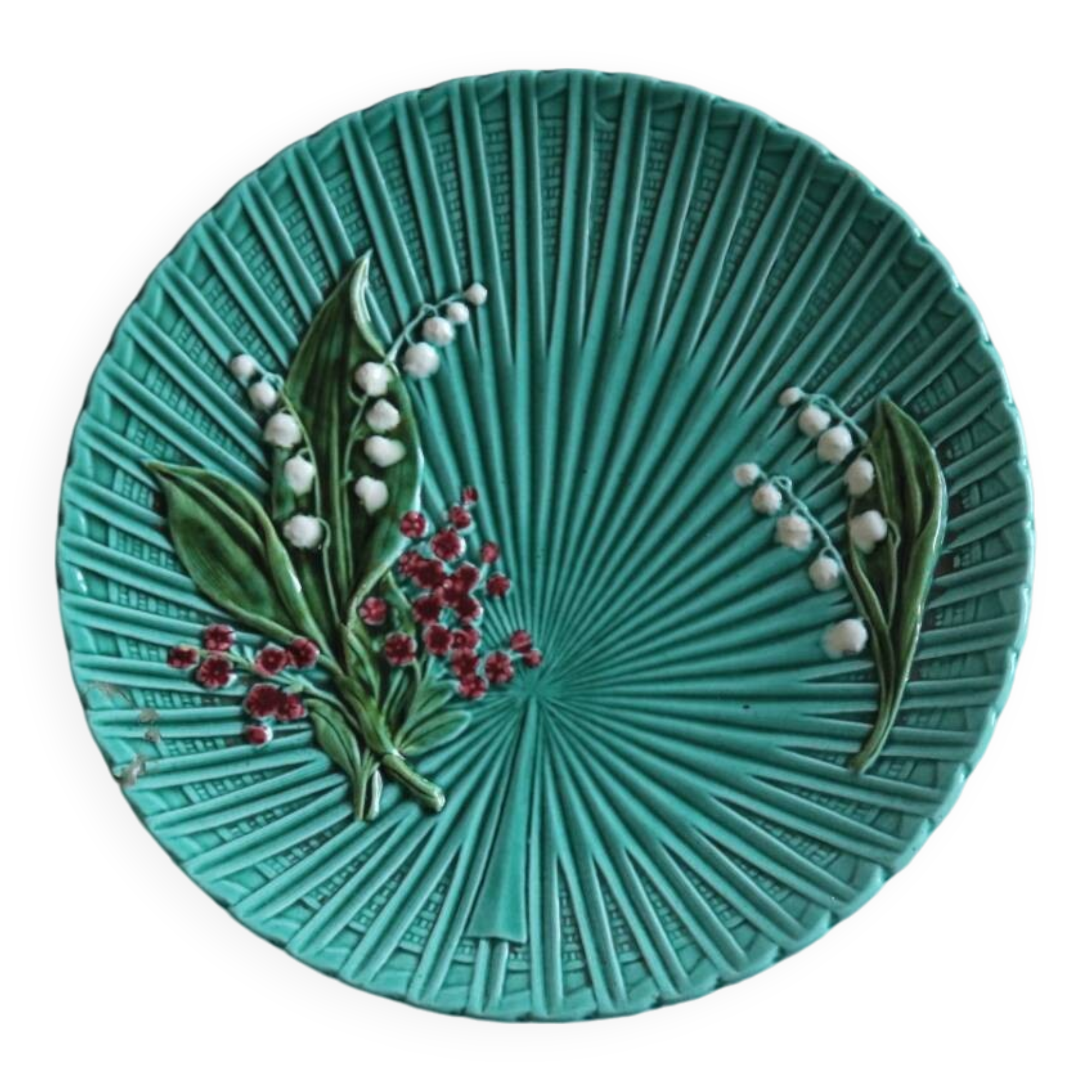 SMF Schramberg Majolica Fruit Dish Lily of the Valley and Forget-Me-Nots