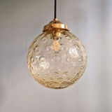 Pair of amber bubble glass pendant lights, 1970s