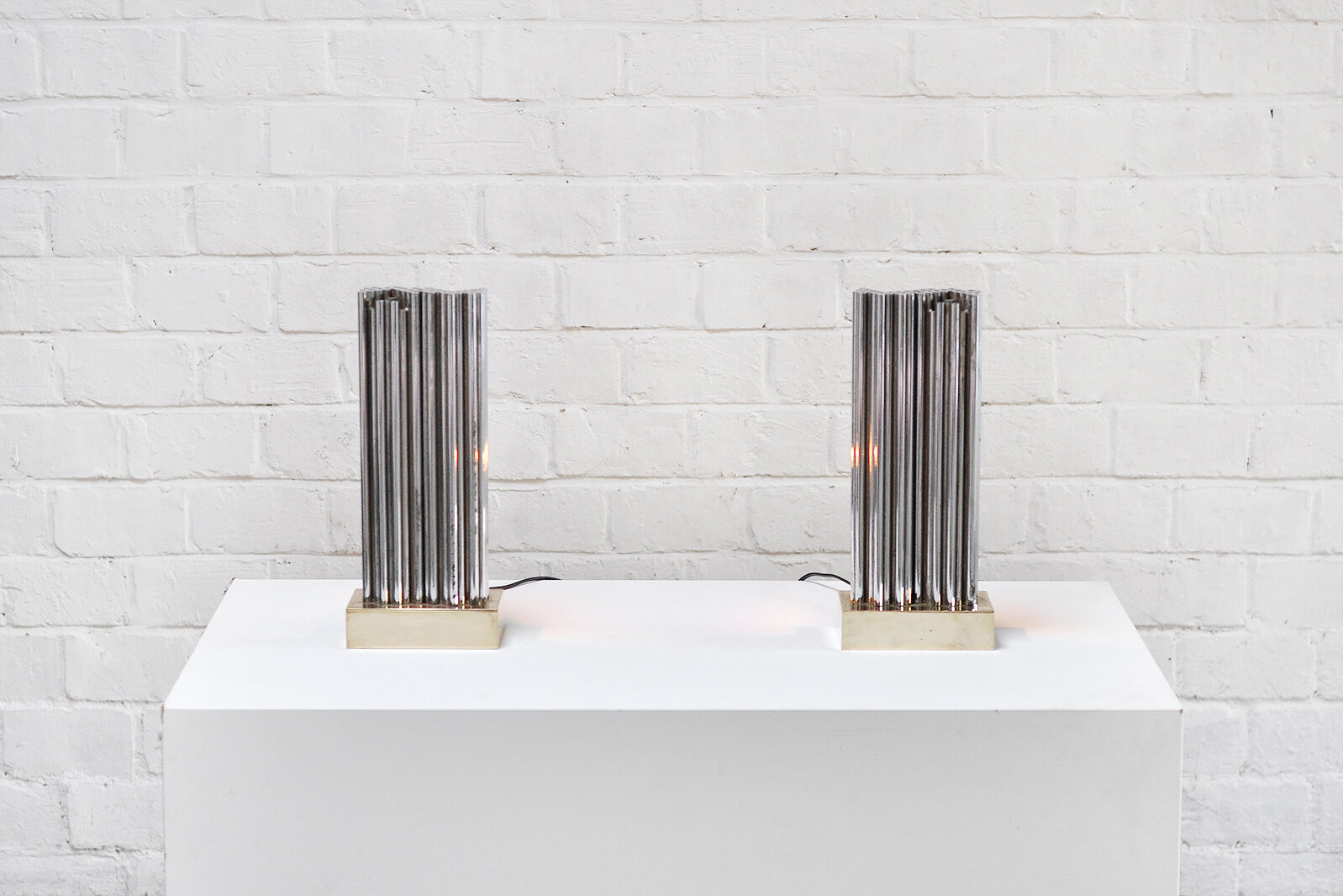 Pair of Brass & Metal Sculptural Lamps by Georges Mathias, Belgium 1970s