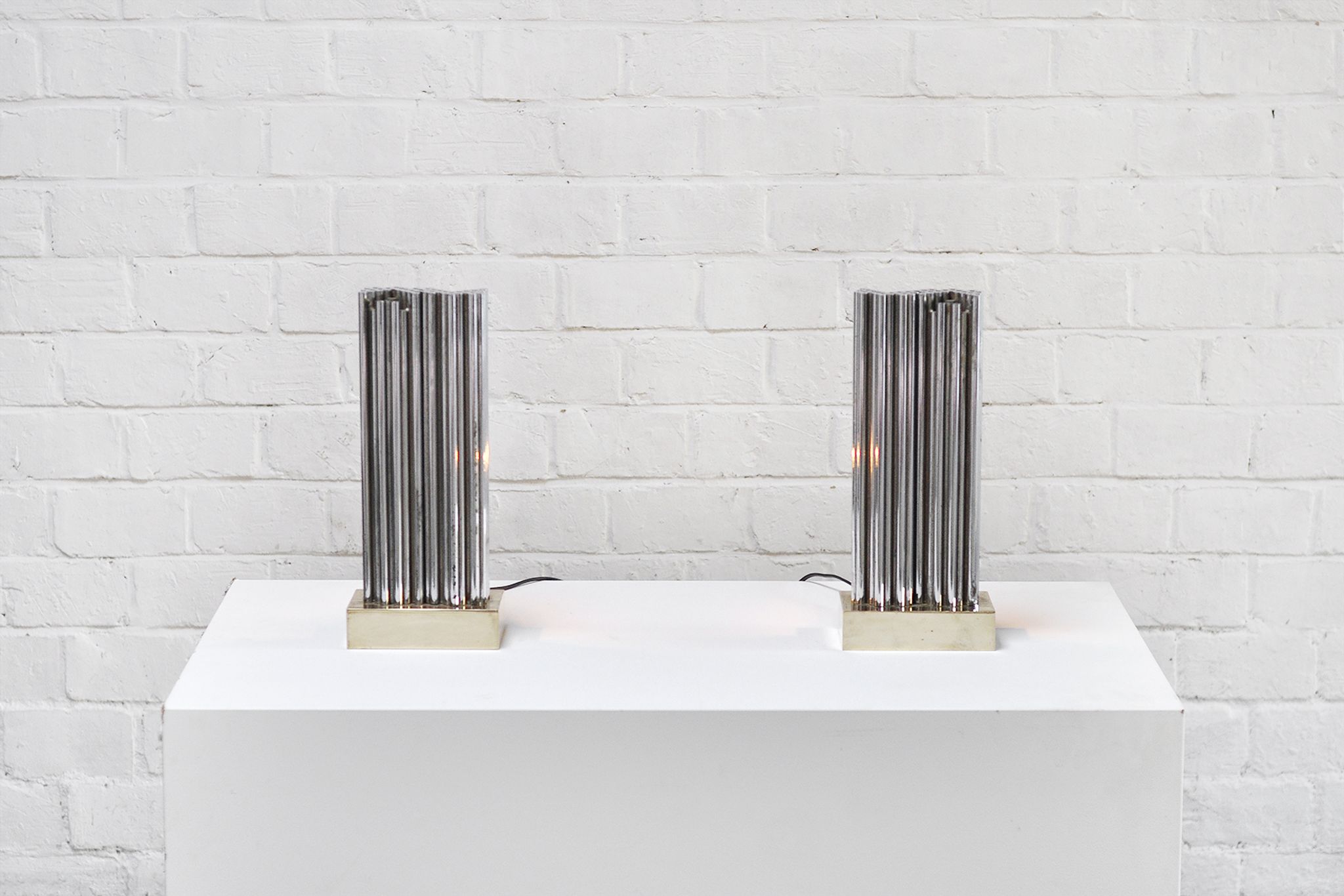Pair of Brass & Metal Sculptural Lamps by Georges Mathias, Belgium 1970s