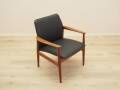 Lounge chair by Grete Jalk, solid teak frame, black leather upholstery, Denmark, 1970s