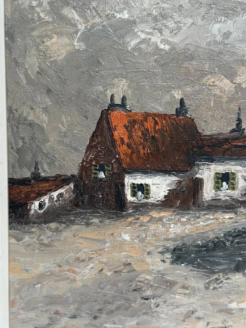 Original Swedish Oil on Canvas – "Houses", Unknown Author – Signed, Vintage and Framed – 61 x 51 cm (24 x 20 inches)