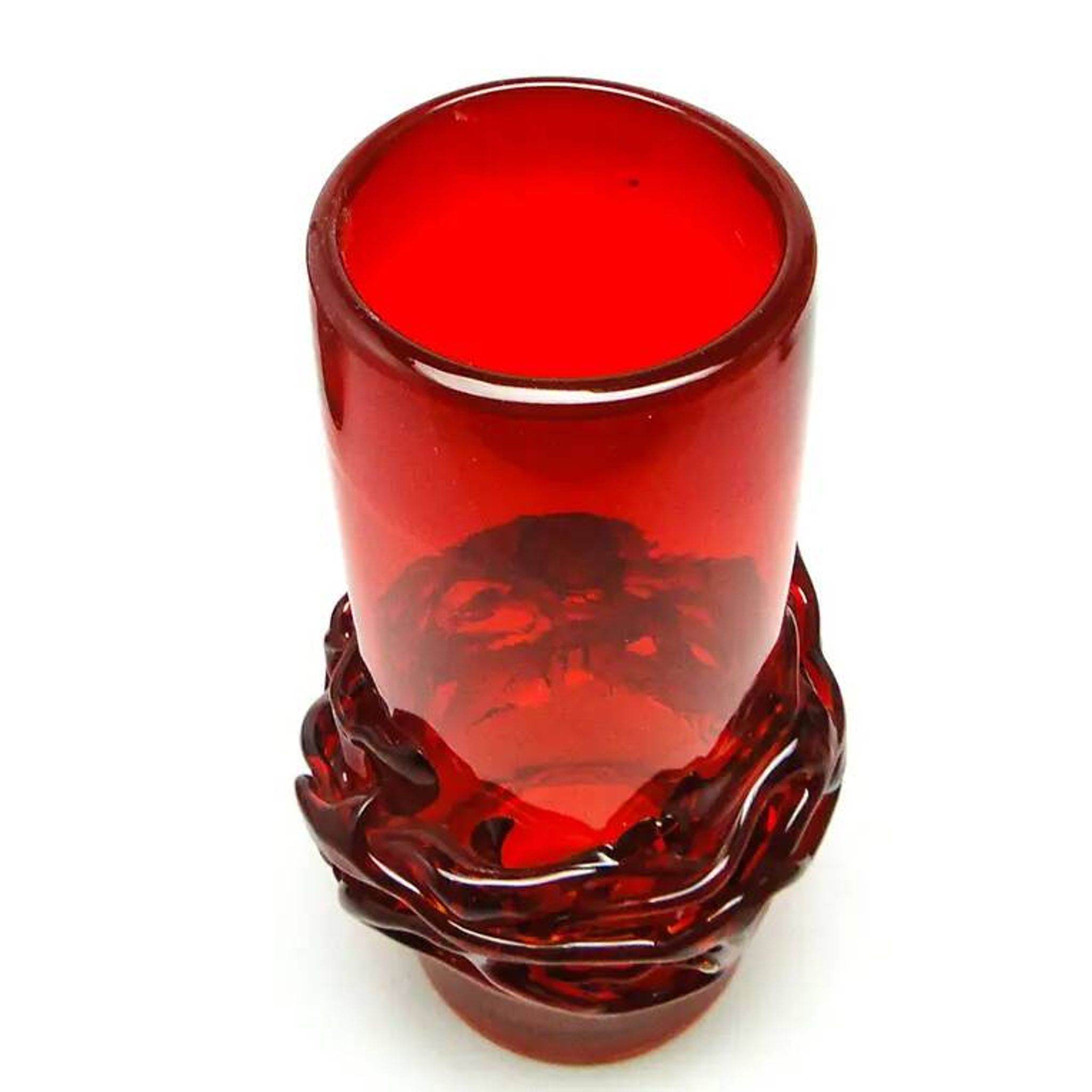 Crown of Thorns vase, red glass, designed by J. Słuczan-Orkusz, Poland, 1970s