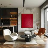 Abstract textured blood red on frame 100x81cm