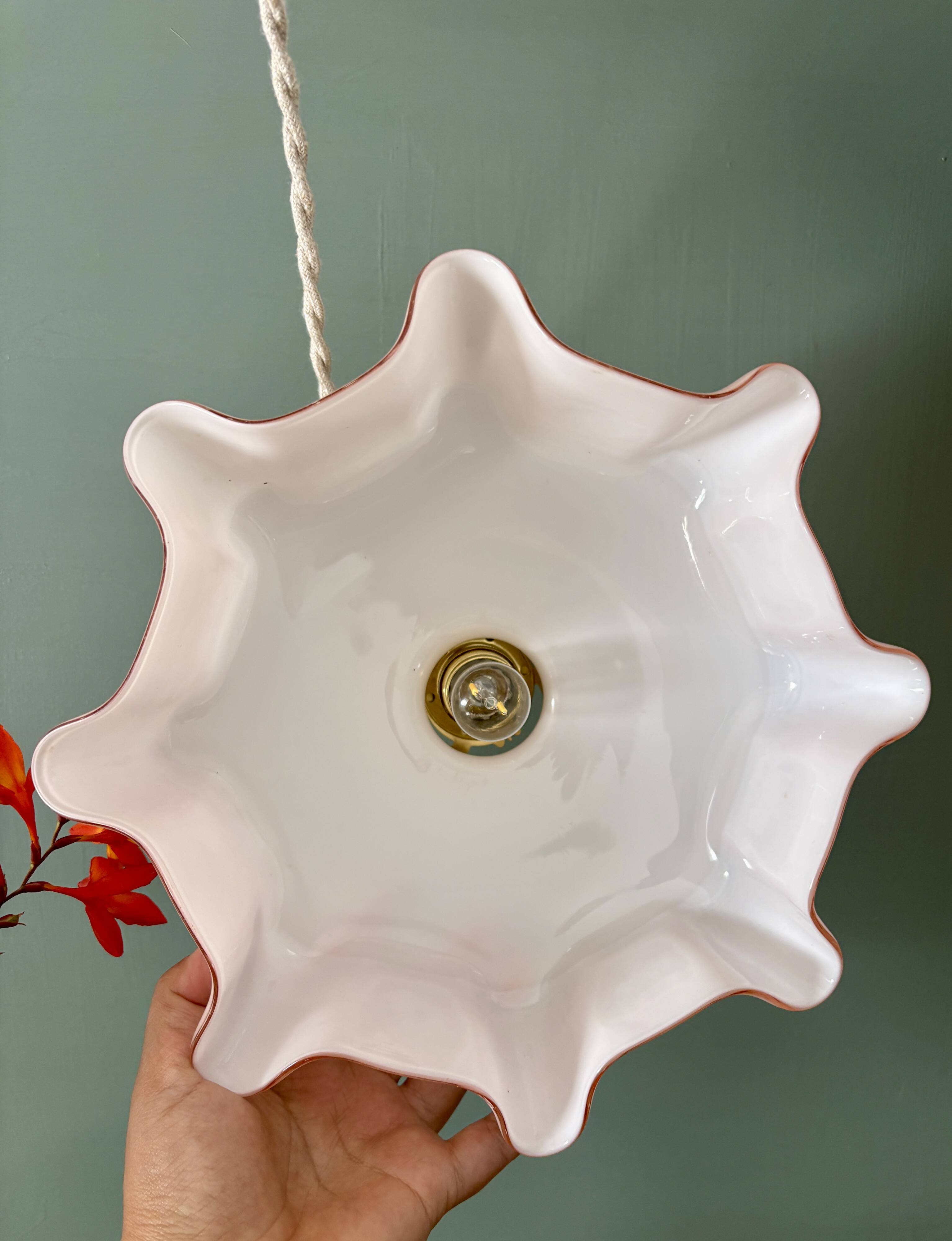 Vintage pendant light in pink opaline.