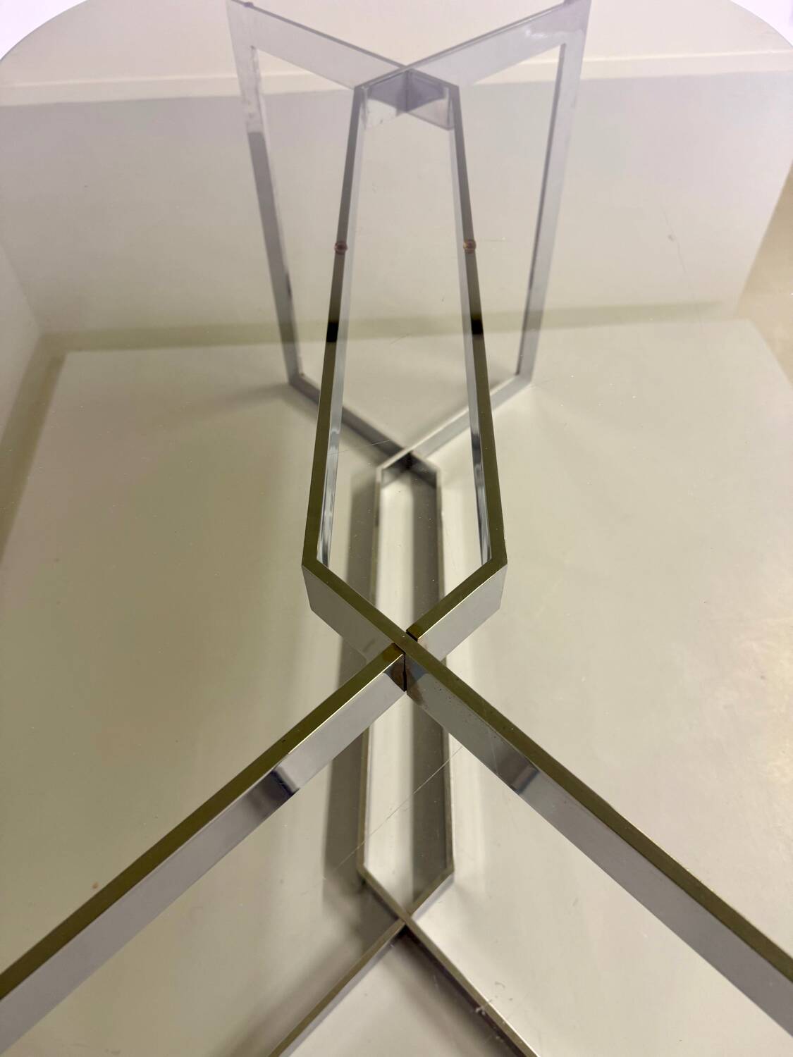 Vintage chrome and smoked glass table, 70s design, Paul Legeard DOM