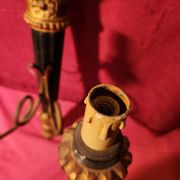 Large antique double wall light in gilded and black wood from the attic