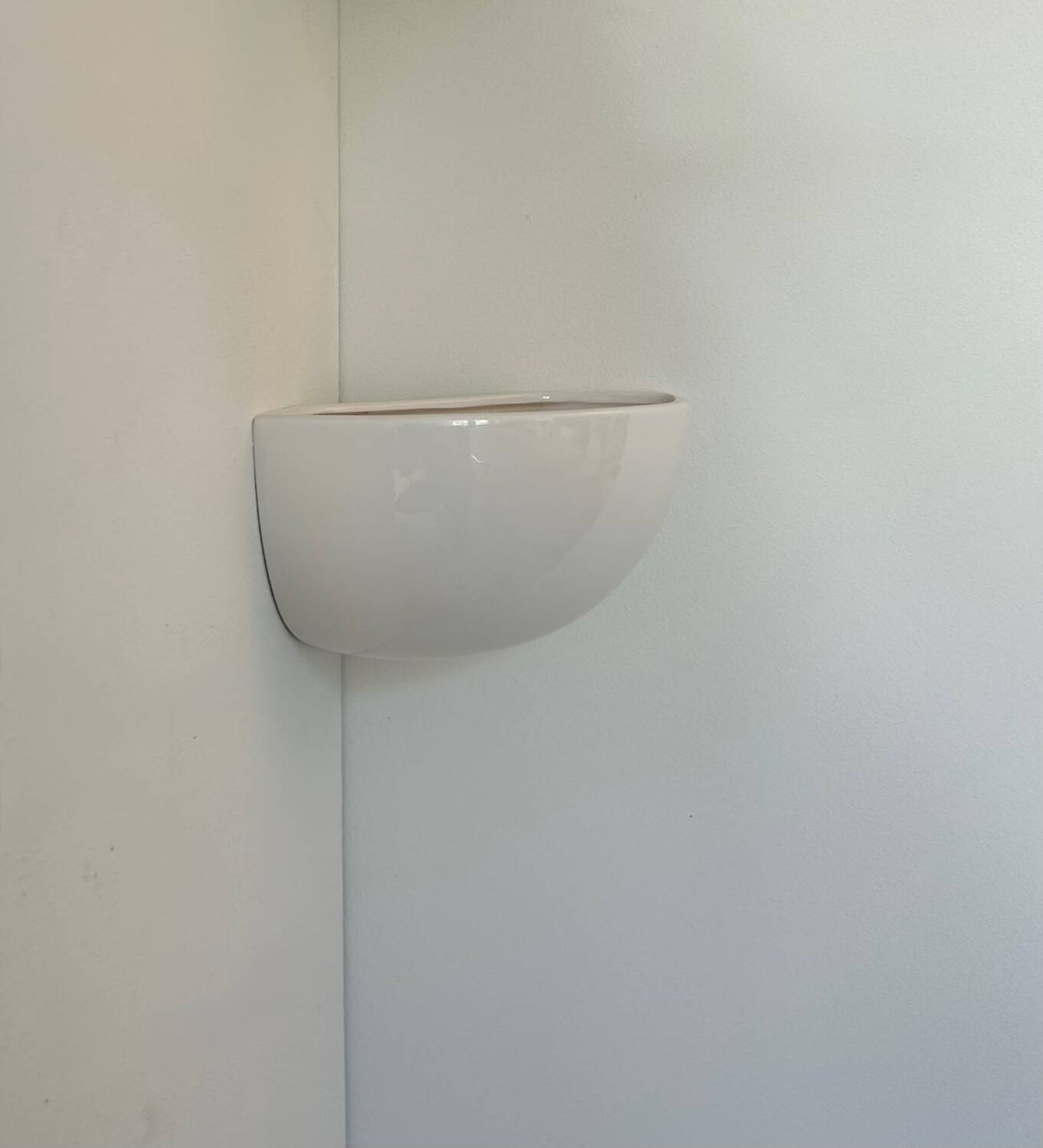 Vintage corner wall light, glossy white porcelain, France 1970