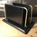 Vintage leather and brass office mail holder