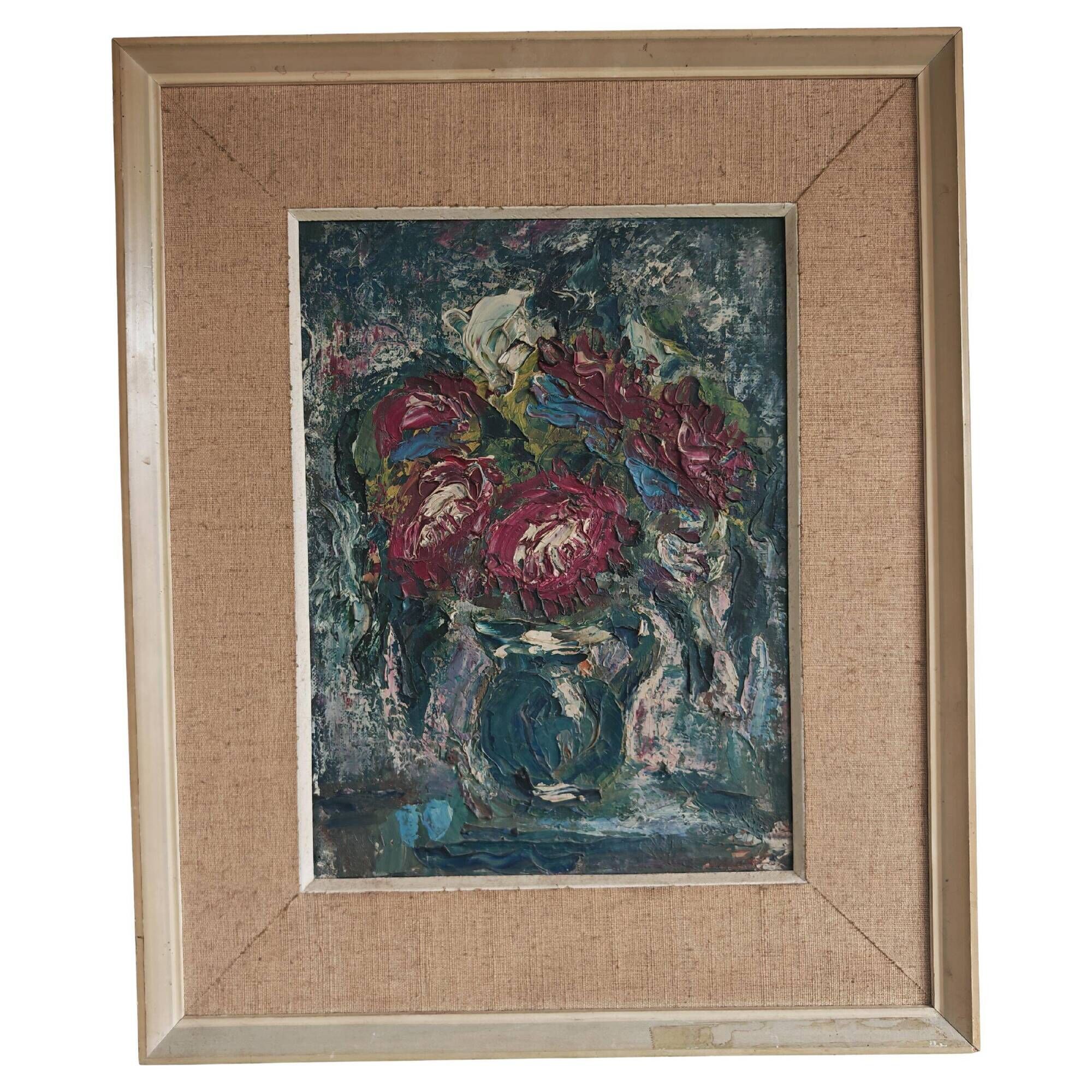 Modernist oil painting on canvas "Flowers" by Branislava Modelska-Jovanovic