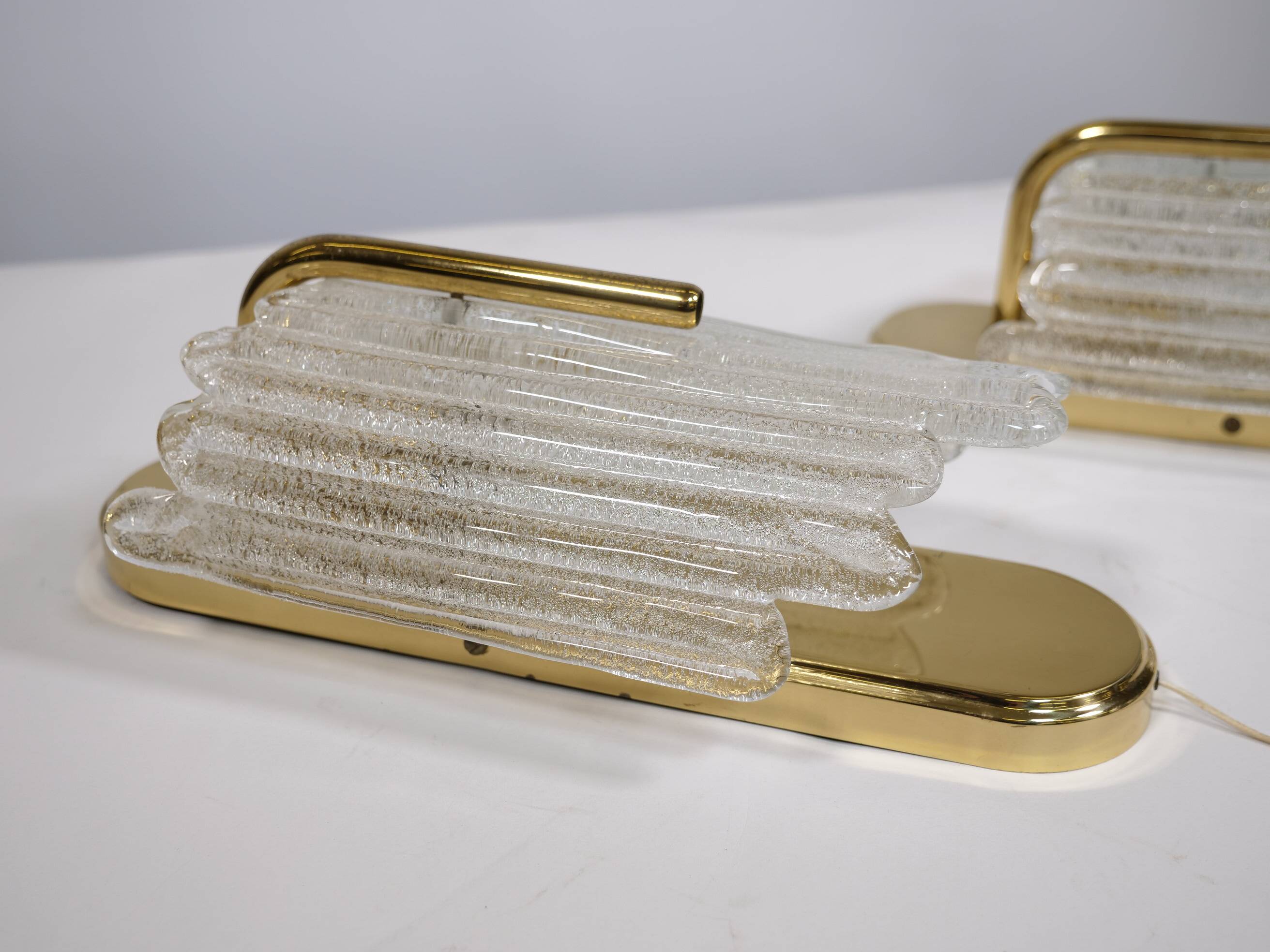 Brass and Ice Glass Wall Lamps by Carl Fagerlund for JBS, Set of 2, 1970s