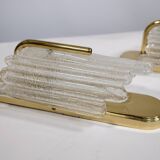 Brass and Ice Glass Wall Lamps by Carl Fagerlund for JBS, Set of 2, 1970s