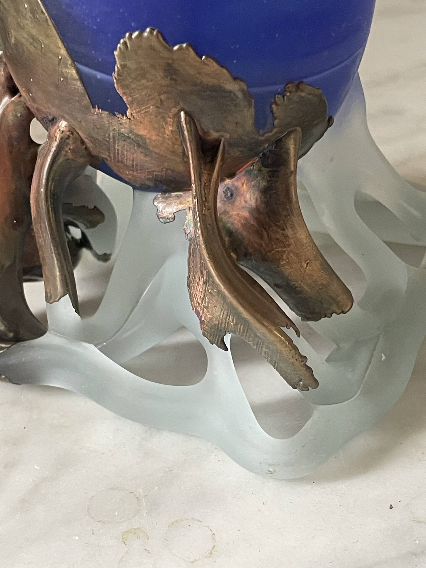 glass paste vase signed, bronze mount