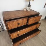 Rattan and solid wood chest of drawers