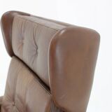 1970 Svend Skipper High Back Armchair and Stool in Brown Leather, Denmark