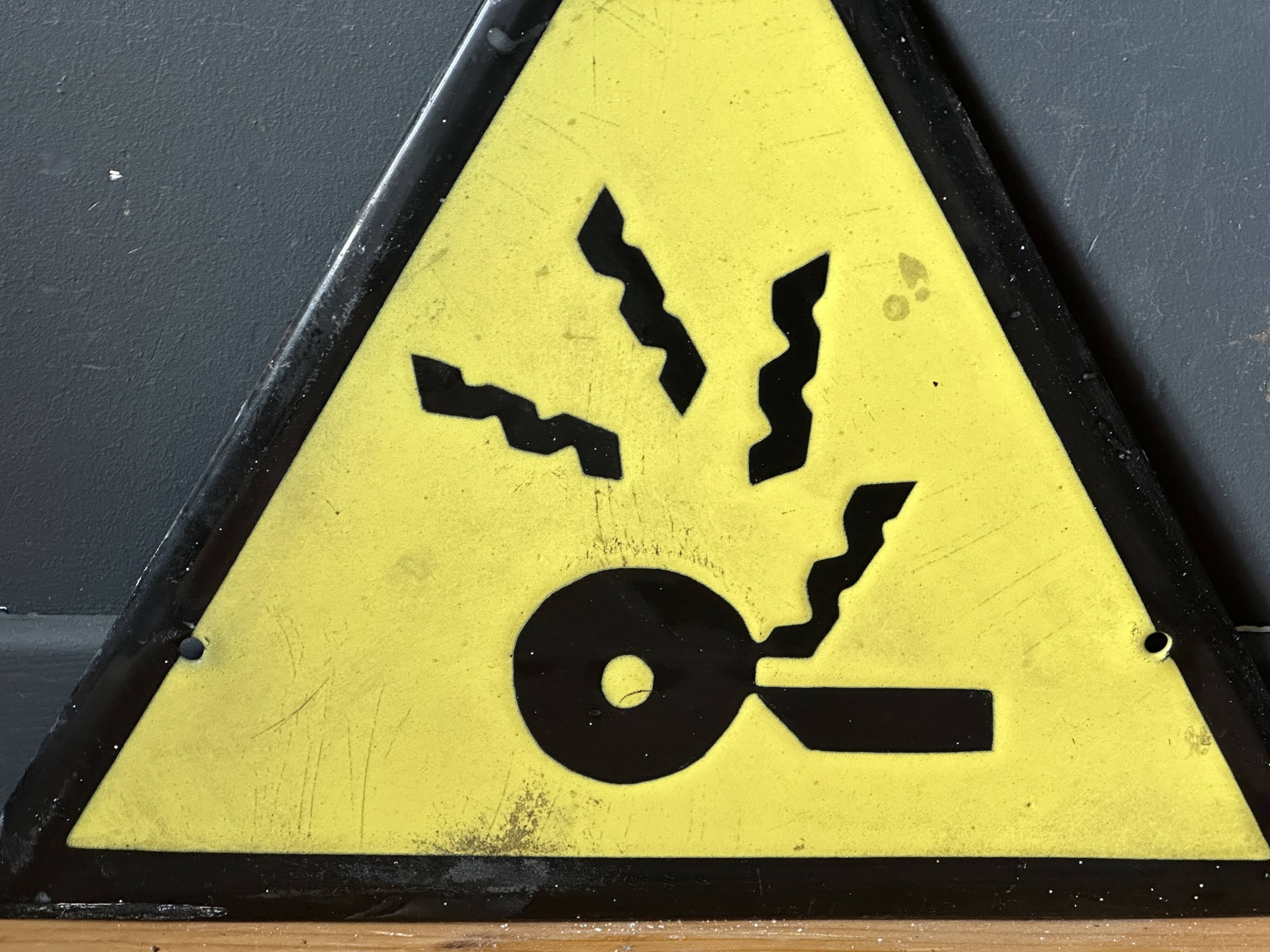 danger warning sign vintage european 1970's industrial enamel sign