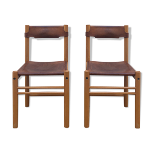 Deux chaises bois et - cuir
