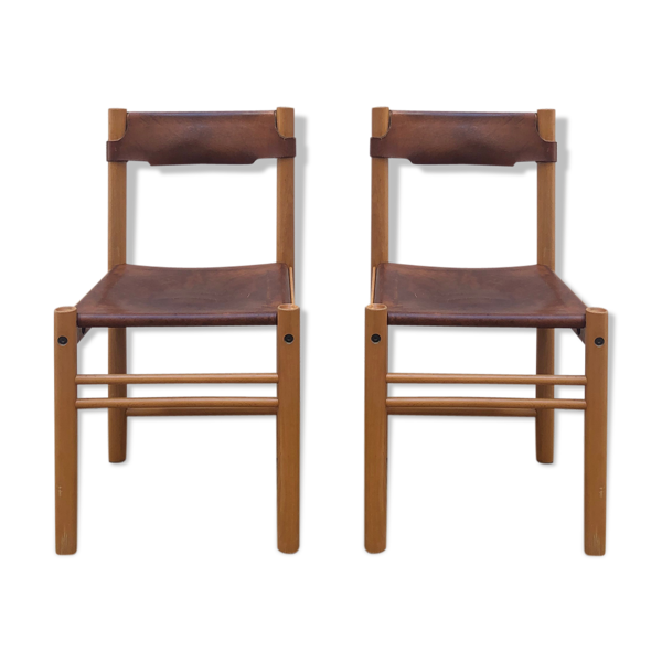 Deux chaises bois et cuir