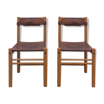 Deux chaises bois et cuir