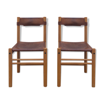 Wooden and leather chairs