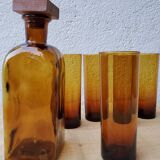Carafe and 5 amber glasses