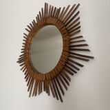 Miroir soleil en rotin vintage