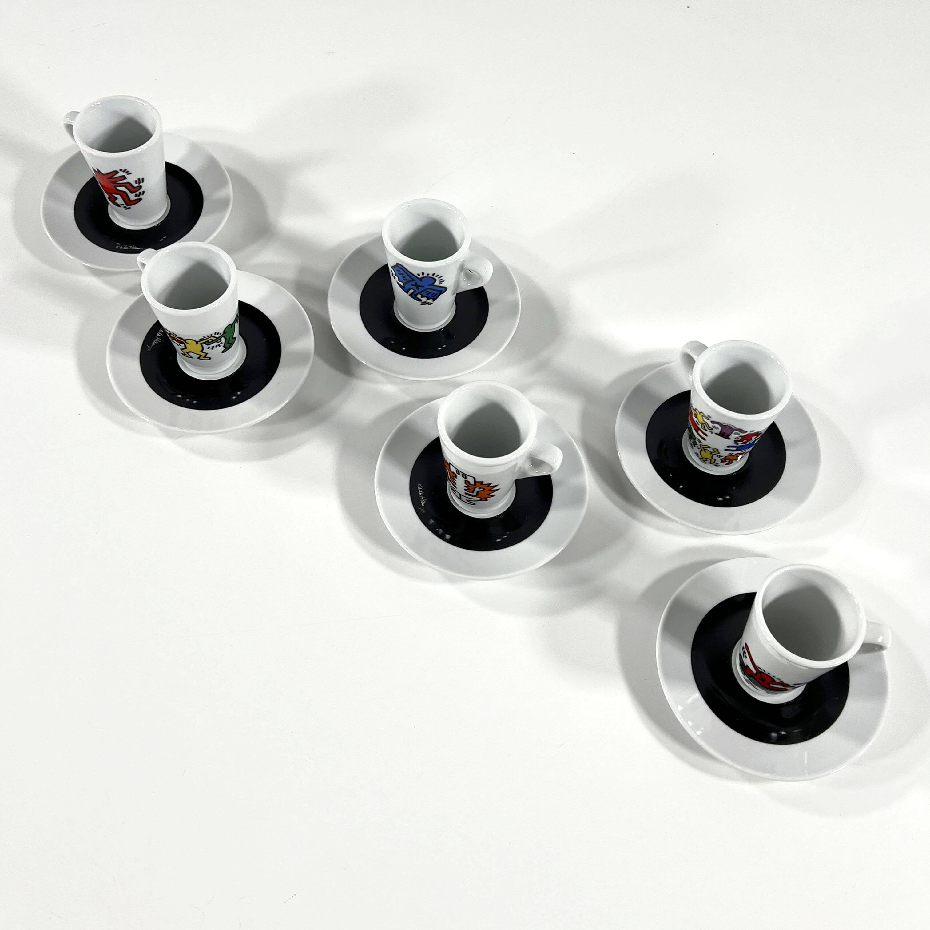 Set of 6 Espresso Cups by Keith Haring for Tognana, 1990